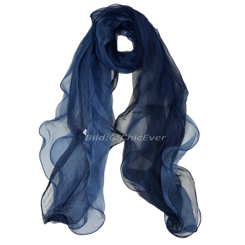 Seidenschal Chiffon Schal aus 100% Seide blau 25x185cm 3162 - zum Schließen ins Bild klicken